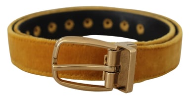 Dolce & Gabbana Senfgelb samtige Gold-Logo gravierte Metall-Schnallen-Gürtel