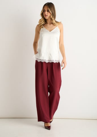 Weißes Cami-Top aus Satin mit Spitzenbesatz