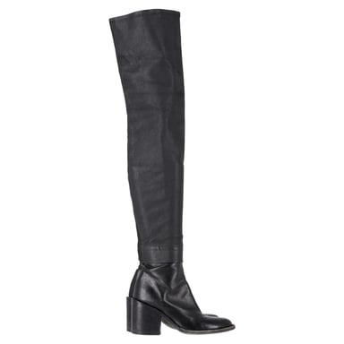 Ann Demeulemeeste Overknee-Stiefel mit Blockabsatz aus schwarzem Leder