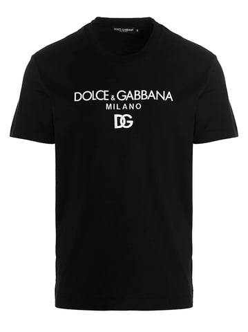 Dolce & Gabbana – T-Shirt mit aufgesticktem DG Milano-Logo in Schwarz