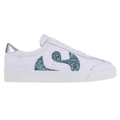 Superga - Damen Sneaker "2843 Club S", Glitzer, Leder (Weißblau/Leicht)