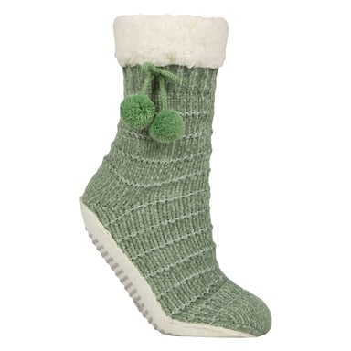 1 Paar Damen Chenille Hausschuh-Socken mit Mokassinsohle - Weiche Gemütlichkeit