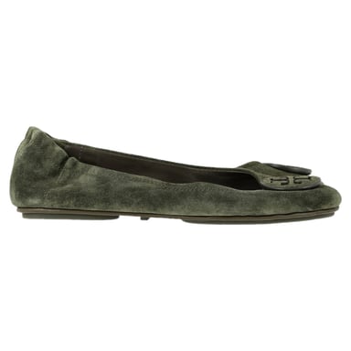 Tory Burch Minnie Reiseballerinas aus grünem Wildleder
