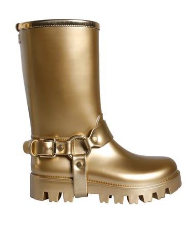 Dolce & Gabbana Metallic Gold Gummi-PVC Regenstiefel