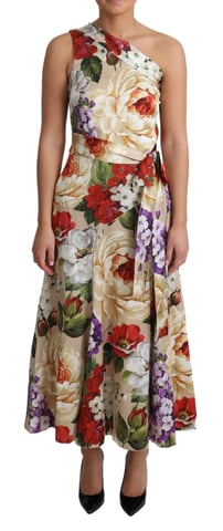 Blumendruck One-Shoulder Midi-Kleid