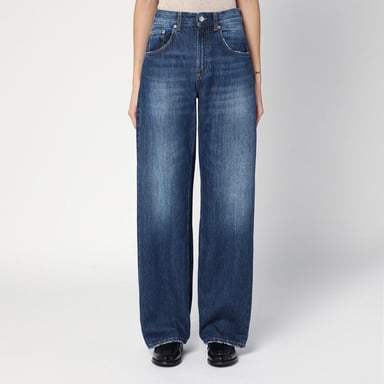 Weite Pop Blue Jeans mit gewaschenem Effekt