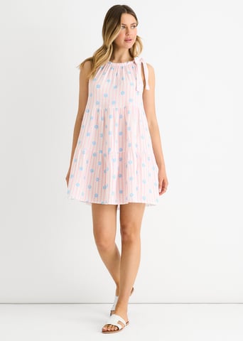 Rosa Floral gestreiftes Baumwoll-Krawatten-Sommer-Minikleid