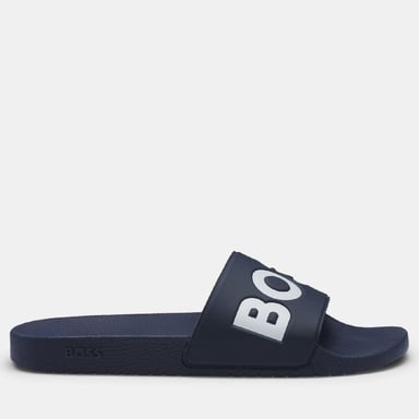 Men's Boss Aryeh Italian Made Slides with Large Logo Detail in Dark Blue