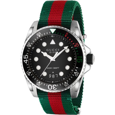 Gucci YA136209 Herrenuhr mit schwarzem Zifferblatt und Nylonarmband
