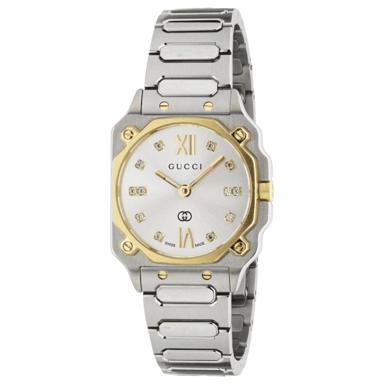 Gucci YA166503 G-Flat Damenarmbanduhr mit silbernem Ziffernblatt