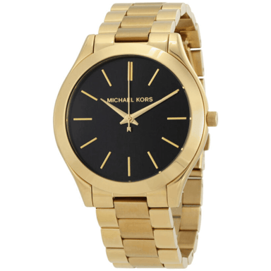 Michael Kors MK3478 Slim Runway Damenarmbanduhr 42 mm Schwarz Zifferblatt Goldton