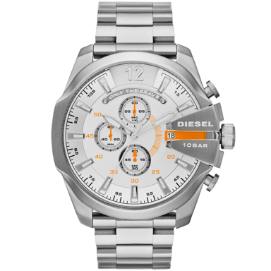 Diesel Mega Chief DZ4328 Chronograph 51mm Silber Edelstahl Herrenarmbanduhr