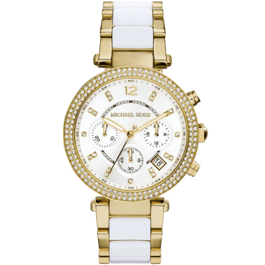 Michael Kors Parker MK6119 Damen Zwei-Farben Chronographuhr 39 mm Gold & Weiß