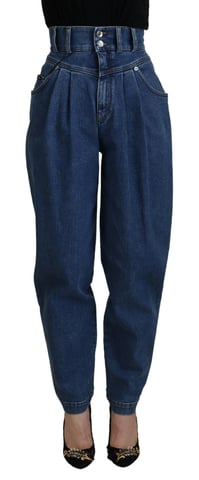 Hochtaillierte Faltenjeans Denim