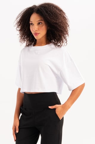 JUSTEVER Damen-T-Shirt aus 100 % Baumwolle mit kurzem Schnitt und Rundhalsausschnitt, weiß - Maia