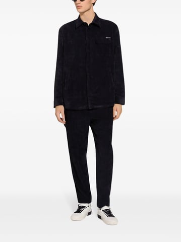 Schwarze Stretch-Corduroy-Button-Up-Bluse