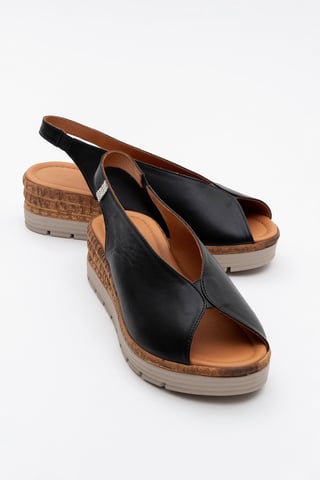 Forever & Always Blom Plateau-Sandale aus Leder, Damenversion - Schwarz