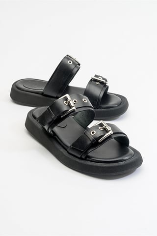 Forever & Always Two-Strap Ledersandale für Damen - Schwarz