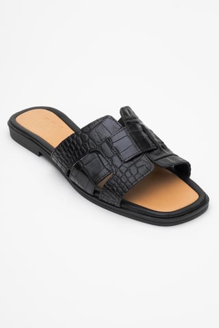 Forever & Always Lederflache Sandalen, Damen - Schwarz