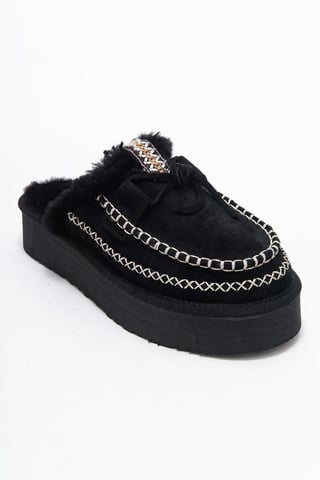 Yalina Leder-Platform-Mokassin-Hausschuhe