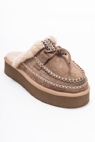 Yalina Leder-Platform-Mokassin-Hausschuhe