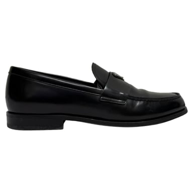 Prada Logo-Plakette Gebürstete Slipper aus schwarzem Kalbsleder