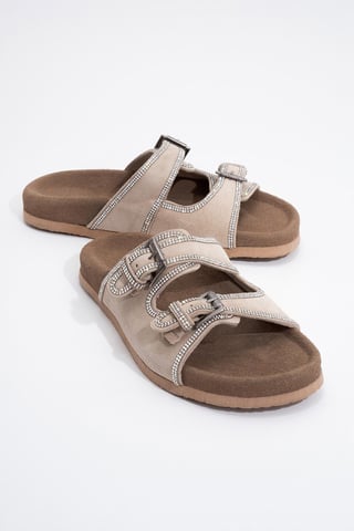 Allen Rhinestone Leder Slide Sandale (Women)