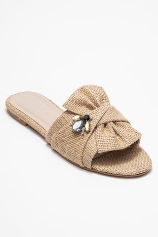 Daphne Raffia Bow Slide Sandale