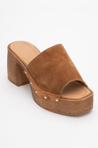 Pull Leder Plateau Mules (Women)