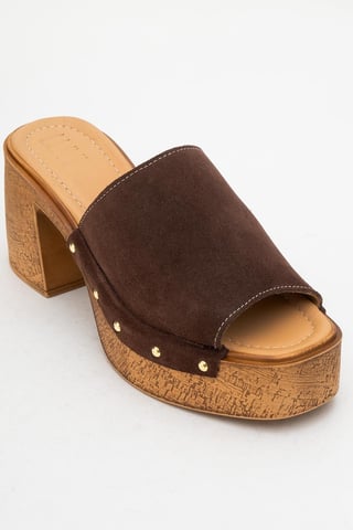 Pull Leder Plateau Mules (Women)