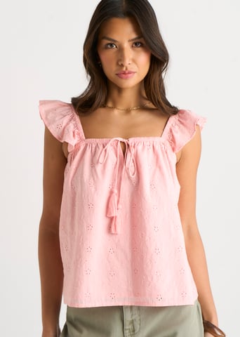 Rosa Rüschen-Cami-Top mit Broidery Anglaise