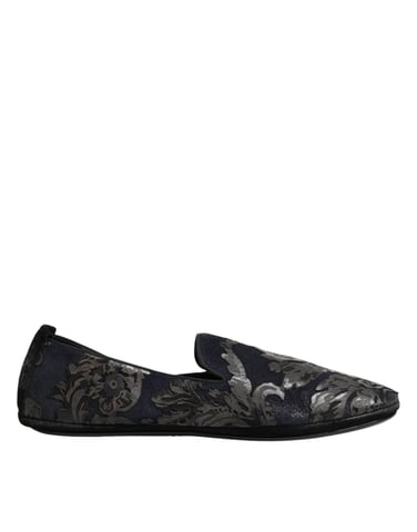 Dolce & Gabbana Schwarze Jacquard-Lederschlupf-Loafer Schuhe