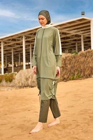 Khaki Modest Full Coverage Badeanzug – Islamisches Burkini-Set
