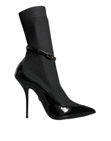 Dolce & Gabbana Schwarze Leder Stilettos Stiefel Socken Schuhe
