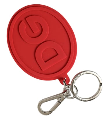 Dolce & Gabbana Roter Gummi DG Logo Silber Messing Metall Schlüsselring Schlüsselanhänger