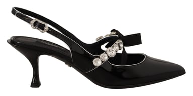 Dolce & Gabbana Schwarze Patentleder Kristall Slingback Schuhe