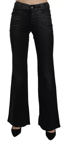 John Galliano Schwarze Gewaschene Hohe Taille Ausgestellte Denim Freizeitjeans