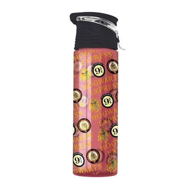 Harry Potter - Wasserflasche "Platform 9 3/4", Hogwarts Wappen, Kunststoff (Rot/Gelb/Schwarz)