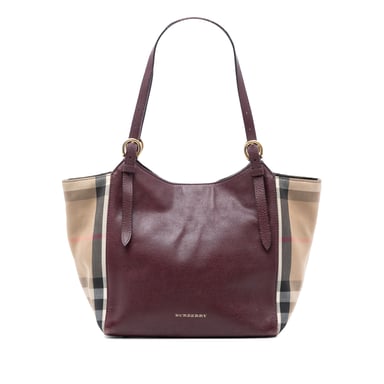 Gebrauchte kleine Tasche aus Leder und Karomuster-Canvas Canterbury Tote
