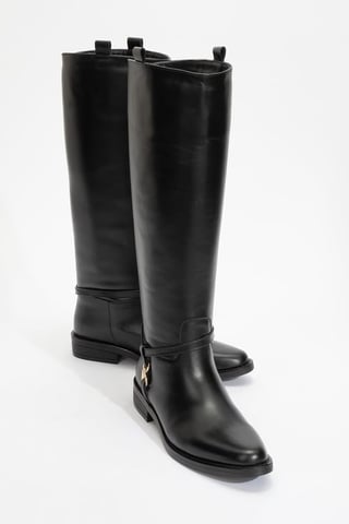 May Leder Kniehoher Schnallenstiefel