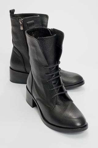 Forever & Always Lana Leder Blockabsatzstiefel - Schwarz