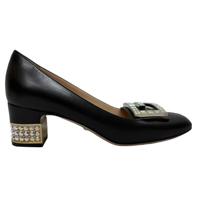 Gucci G-verzierte Blockabsatzpumps aus schwarzem Leder