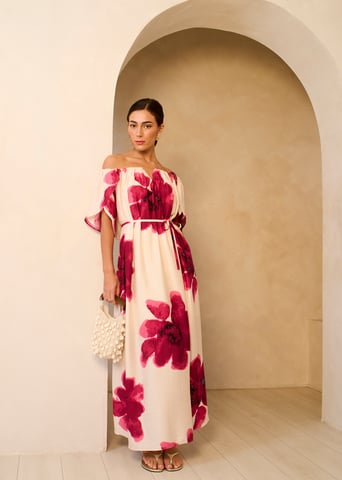 Rosa Bardot Trapez Maxikleid