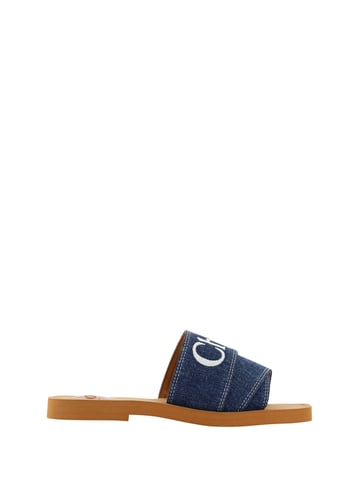Chloé Denim Blaue Baumwoll-Slides Woody Sandalen