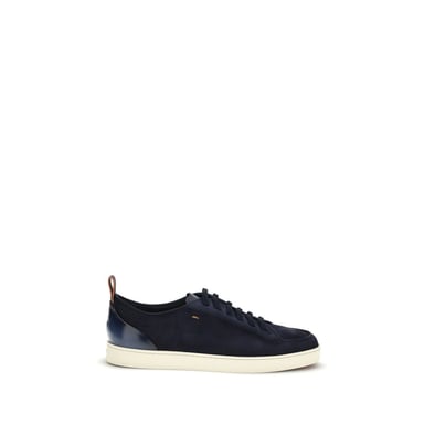 Santoni Blaue Kalbleder Bos Taurus Low Top Sneakers