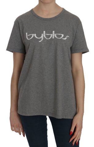BYBLOS Baumwolle Graues Kurzarm Rundhals-Top T-Shirt Bluse