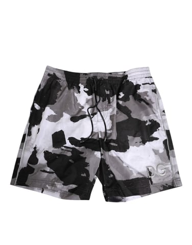 Dolce & Gabbana Schwarz Weiß Camouflage DG Logo Herren Badebekleidung