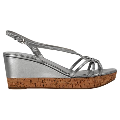 Prada Plateau-Wedge-Sandalen aus silbernem Leder