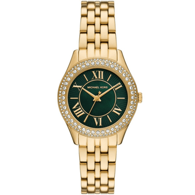 Michael Kors MK4870 Harlowe 33 mm Damenarmbanduhr - Gold Edelstahl mit grünem Ziffernblatt