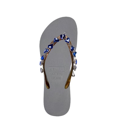 Herzförmiger blauer Flip-Flop silber